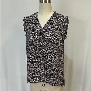 Everleigh Black Micro Floral Ruffle Edge Blouse